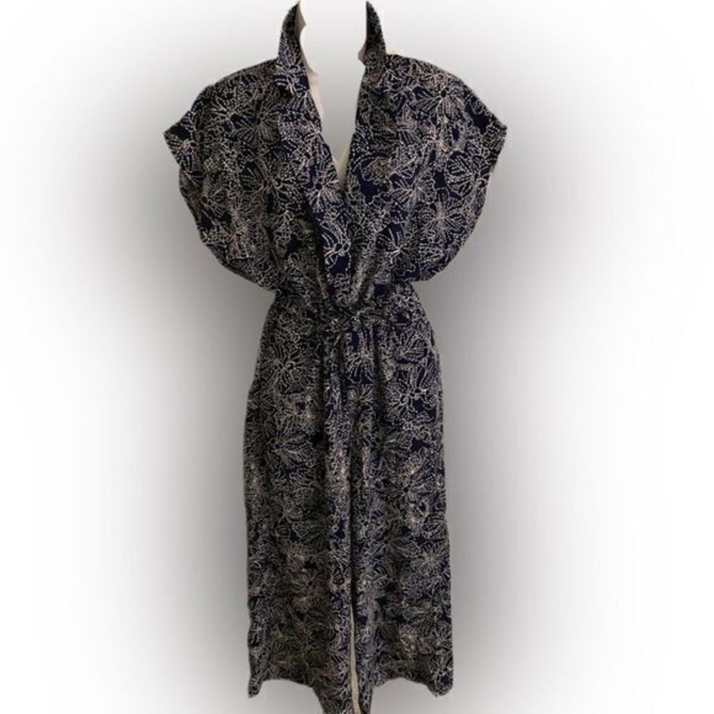 H&M Cropped Jumpsuit- 4 navy white , polyester